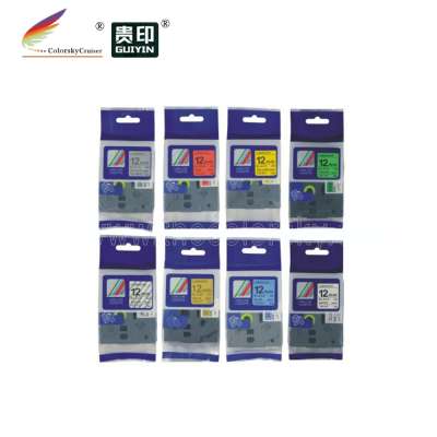 (TZe-131-8) 8pcs mixed tape label ribbon cartridge for brother P-touch TZe-131 TZe-931 1/2" x 26.2ft (12mm X 8m)